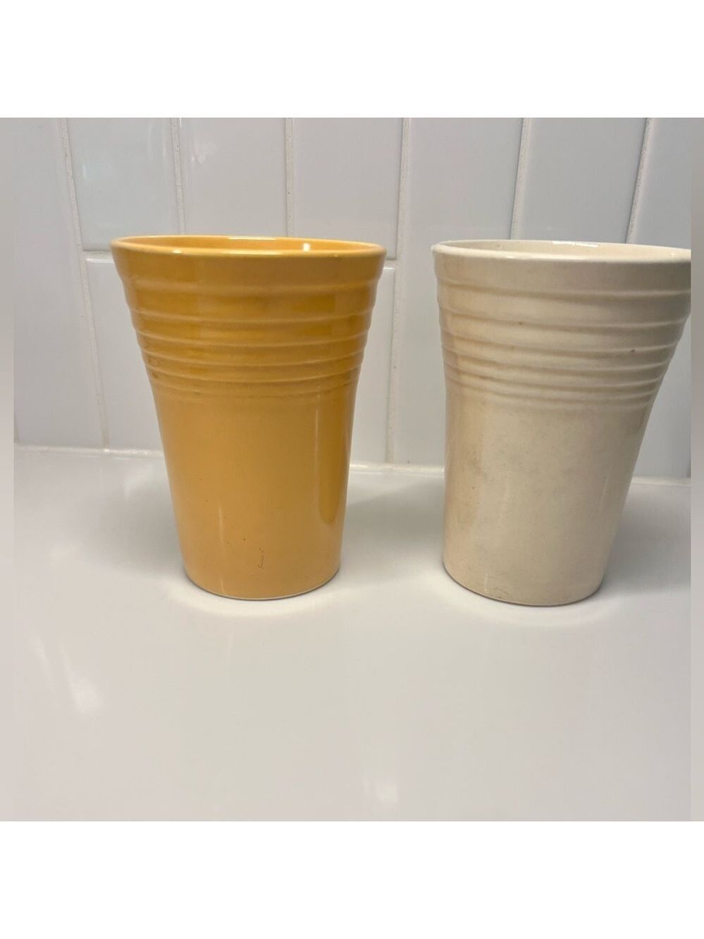 Vintage Fiesta Ware Tumbler Cup Homer Laughlin  Yellow And White